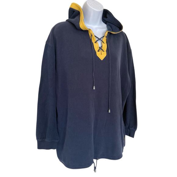 Vintage 90s Liz & Co Nautical Boating Collegiate Preppy Grunge Hooded Shirt OS - Picture 2 of 7